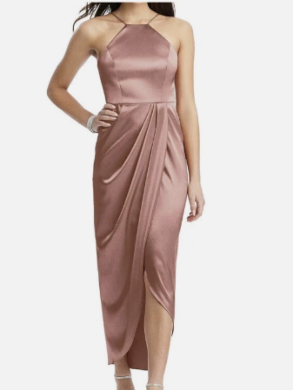 NEW After Six Desert Rose Satin Charmeuse Halter Midi Dress Size 2